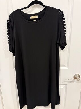 MICHAEL Michael Kors Black Mini Dress with Ladder Cutout Sleeves